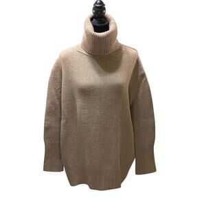 ZARA 100% Cashmere Chunky Knit Roll Neck Sweater Beige Size S Cozy